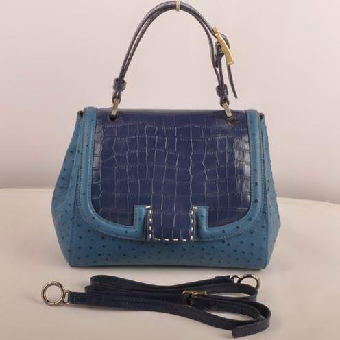 2548 Fendi Silvana Cocco pelle di struzzo Flap Bag 2548 Blu